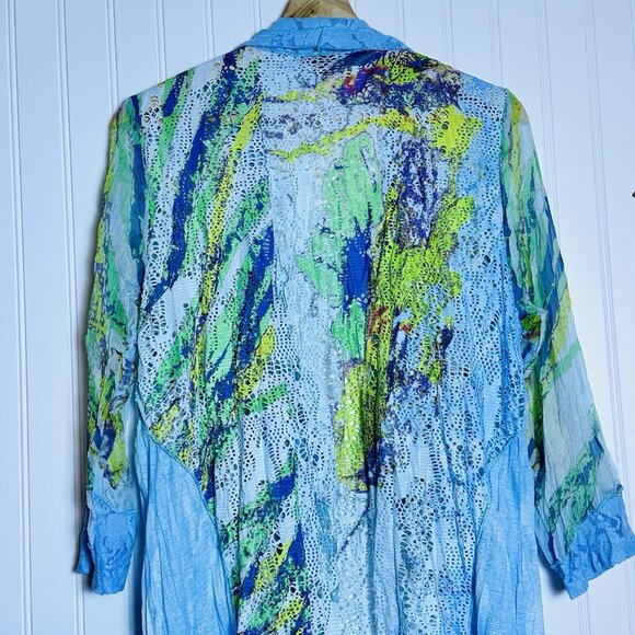 Alberto Makali Art To Wear Cardigan Womens Sz XL Sweater multi shirt Pockets - Picture 7 of 10
